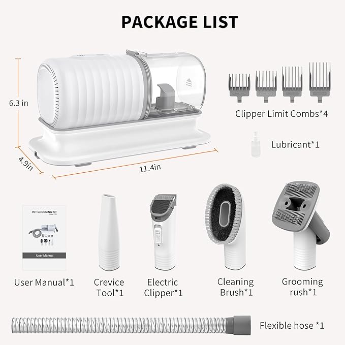 Dog Grooming Vacuum Kit, Pet Grooming Vacuum with Electric Dog Hair Clipper, Grooming Brush, Cleaning and Crevice Tool with 1.5L Dust Cup 5 Grooming Tools for Shedding Pet Hair, Home Cleaning
