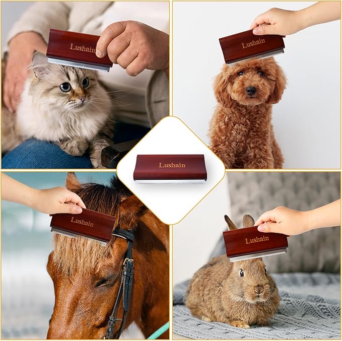 Deshedding Brush for Dogs & Cats | Professional Pet Grooming Tool | Removes Loose Fur, Dirt & Hair | Small, Medium & Large Pets |Ergonomic Handle| Cat Brush | Dog Brush (Brown, 5 inch)
