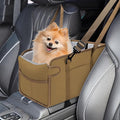Portable Dog Car Seat for Small Dogs - Adjustable Safety Leash, Washable Cushion & Storage Pocket - Pet Booster Seat for Car Travel- Khaki