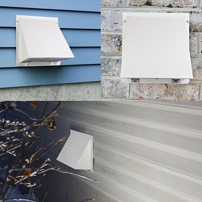 10 Inch Hooded Wall Vent with Screen and Damper,Galvanized Steel Exterior Wall Exhaust Vent Cover Cap for Kitchen Range Hood Duct Ventilation Outside Air Exhaust Applications,White