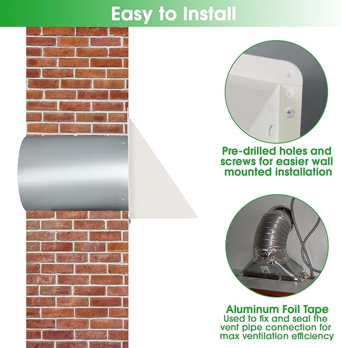 12 Inch Hooded Wall Vent with Screen and Damper,Outdoor Wall Exhaust Cover Cap Dryer Vent Cover for Duct HVAC Dryer AC Range Hood Exterior Cooling Ventilation and Outside Air Exhaust,Galvanized Steel