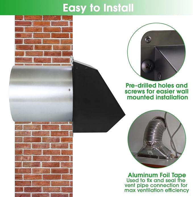 10 Inch Hooded Wall Vent with Screen and Damper,Outdoor Wall Exhaust Vent Cover Cap for Kitchen Range Hood HVAC Duct Dryer Ventilation&Outside Exterior Mount,Galvanized Steel,Black