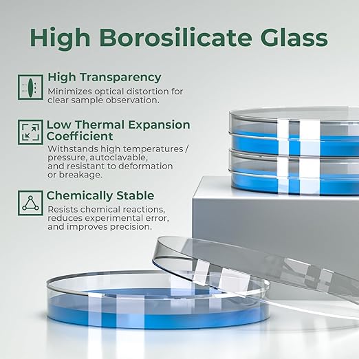 100mm 5 Pcs Thick Glass Petri Dish with Lid, 100mm Dia x 20mm Deep High Borosilicate Glass Petri Dishes Bacterial Culture Dishes for Lab Science Experiment