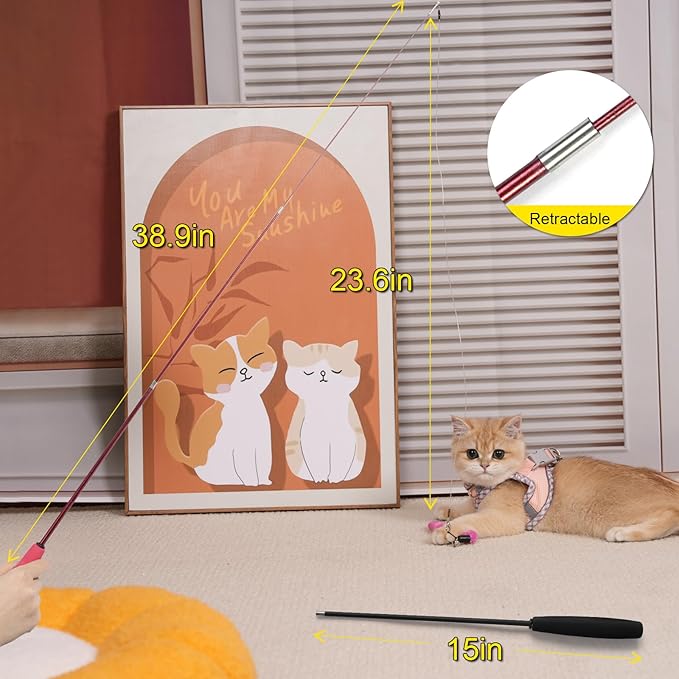 11-Pack Cat Wand Toys with Silvervine Sticks & Feather Refills – Interactive Adjustable Fishing Pole Toy for Indoor Cats, Bell & Elastic String – Durable Kitten Toys