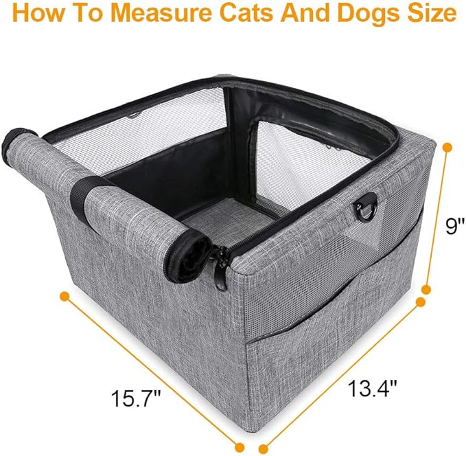 Dog Cat Car Seat, Collapsible Cat Puppy Car Carrier with Metal Frame, Travel Bag for Small Medium Pet up to 15 lbs