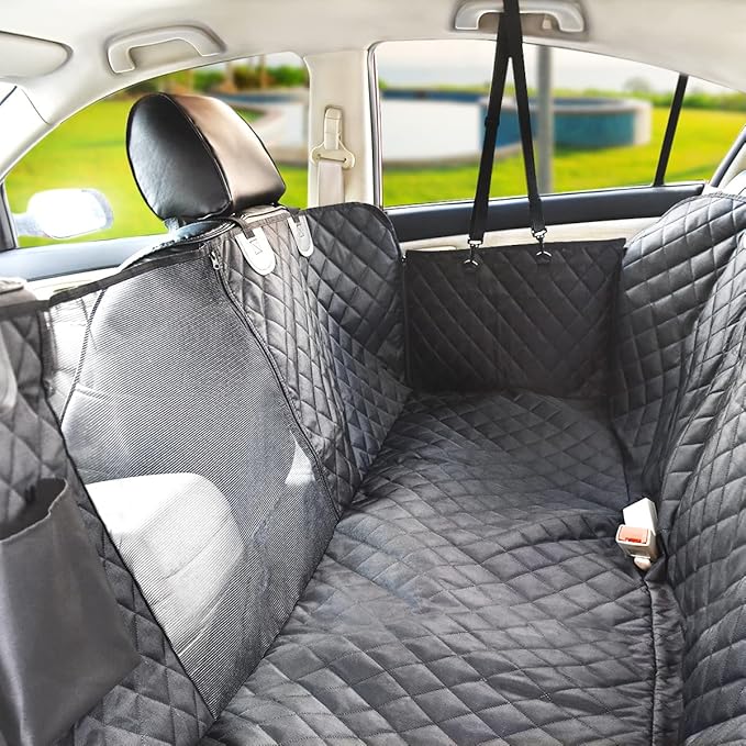 Vailge Dog Seat Cover for Back Seat, 100% Waterproof with Mesh Window, Scratch Prevent Anti-slip Dog Car Hammock, Standard