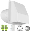 10 Inch Hooded Wall Vent with Screen and Damper, Galvanized Steel Wall Vent Cap White Metal Hood Cover Exhaust Duct Kit with Hose Clamp Foil Tape Screws for Exterior Laundry Room Bathroom Basement