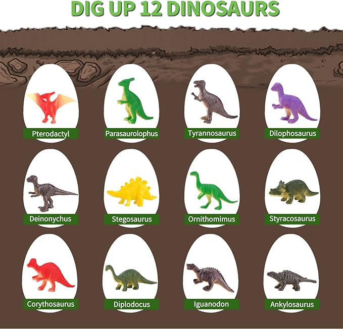 12 Dinosaur Eggs Toys, Surprise Pack with 12 Unique Dinosaur Figures,Goodie Bag Stuffers,Pinata fillers, Easter Eggs dongcoh,Carnival Prizes Treasure Box Christmas Stocking Stuffers Treasure Box