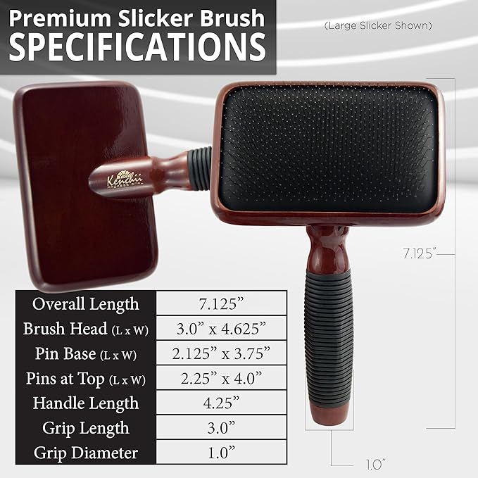 Kenchii Slicker Brush for Dogs, Professional Dog Grooming Brush for Loose Fur, Tangles, Long Short Haired, Stainless Steel Pins, Maplewood Handle, Large