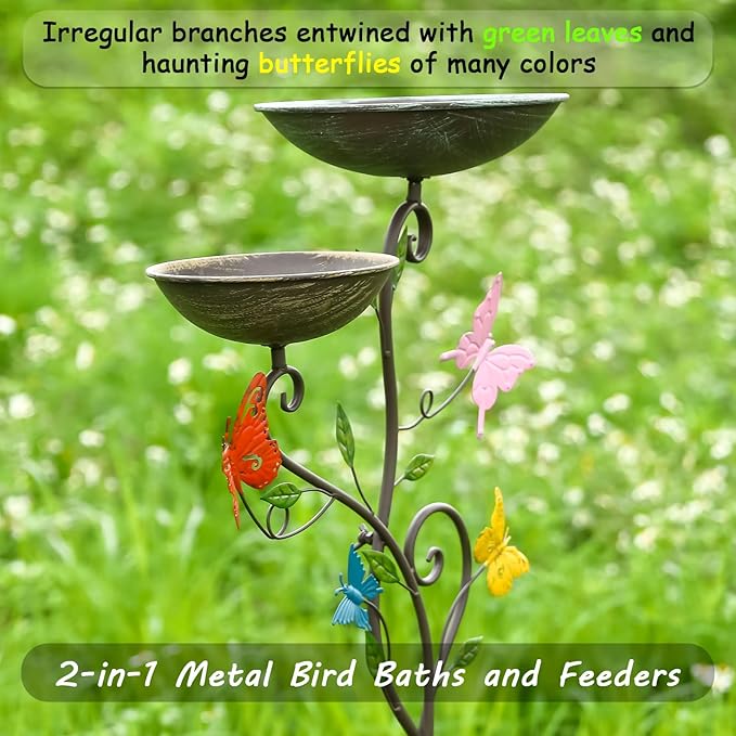 51" H Bird Baths for Outdoors,Vintage Metal Birdbaths for Outside, Free Standing Bird Bath Bowl for Garden, Tall Bird Bath and Feeder Tray with 4 Prong Base for Yard Porch Patio Decoration