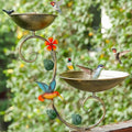 Deck Bird Bath and Feeder, Metal Decorative Bird Bath for Deck Railing, Detachable Balcony Bird Baths, Antique Gold Birdbath with Adjustable Clamp for Outdoors Patio Porch Garden Rail Mount