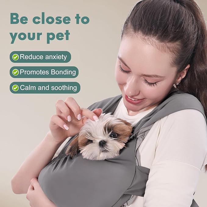 Supet Dog Sling Carrier for Small Pets, Hands Free Front Cat Sling, Reducing Back Neck Pain Anti-Anxiety, Adjustable Soft Carrying
