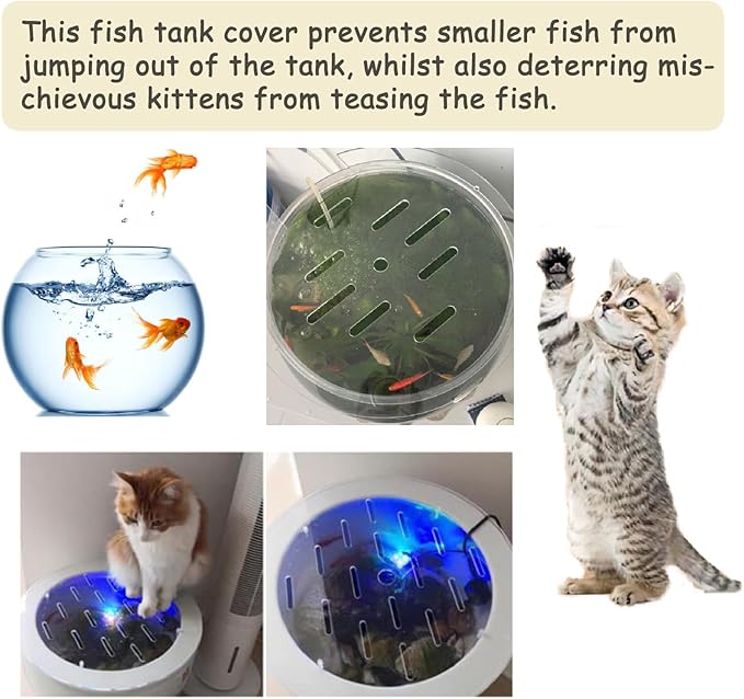 1 Pcs Fish Tank Top Cover, Aquarium Cover Lid, Acrylic Aquarium Anti-Jumping Lid with Hole to Prevent Fish, Reptiles and Turtles from Jumping Out of The Tank, Thick 3mm (Diameter 7.8inches)