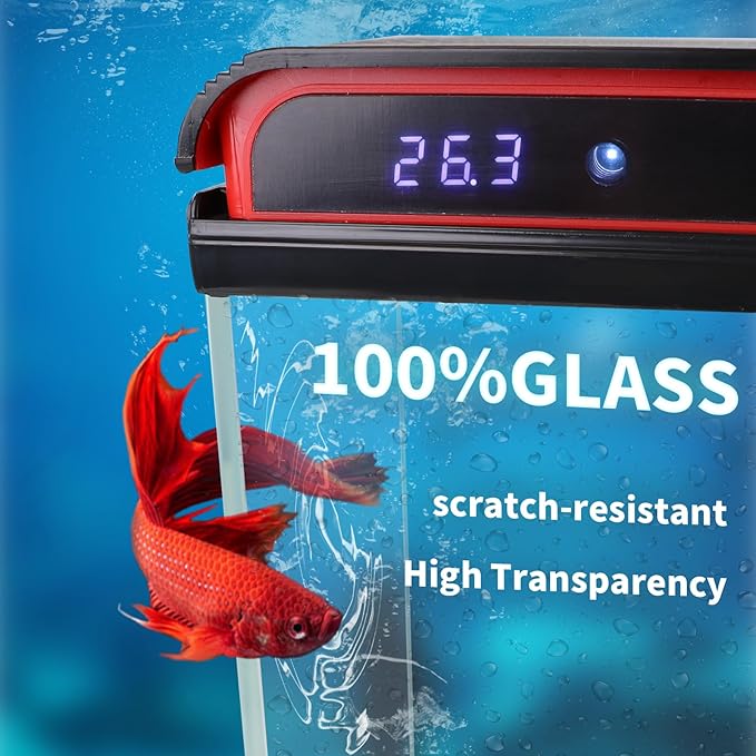 10 Gallon Fish Tank Smart Aquarium Kit, Glass Small Aquarium Starter Kits Self Cleaning with 3 Types of LED Lights and Filter Water Pump, Water Temperature Detection Ultra Quiet Gift for Kid