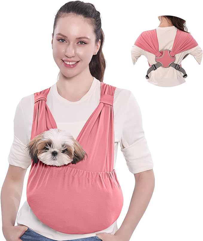 Supet Dog Sling Carrier for Small Pets, Hands Free Front Cat Sling, Reducing Back Neck Pain Anti-Anxiety, Adjustable Soft Carrying
