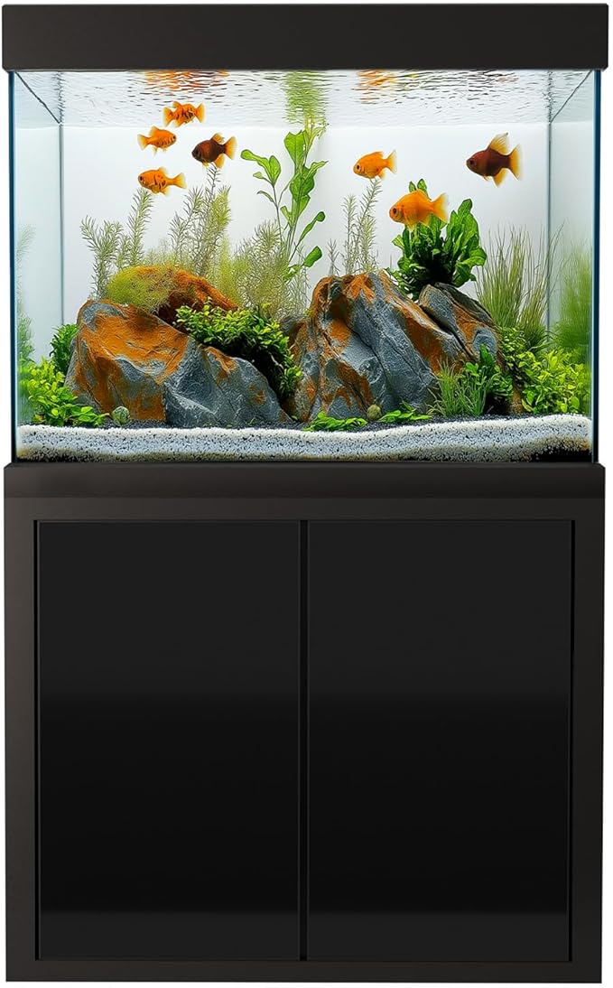 100 Gallon Glass Aquarium with Aluminum Cabinet - Including Sump for Filtration and Circulation, Plumbing, LED, Black