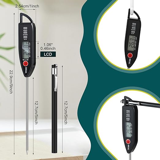 12 Set Waterproof Food Thermometer for Water, Liquid, Candle and Cooking Digital Meat Thermometer with Long Probe Instant Read for Kitchen BBQ Grill Candy (Black,White,Red)