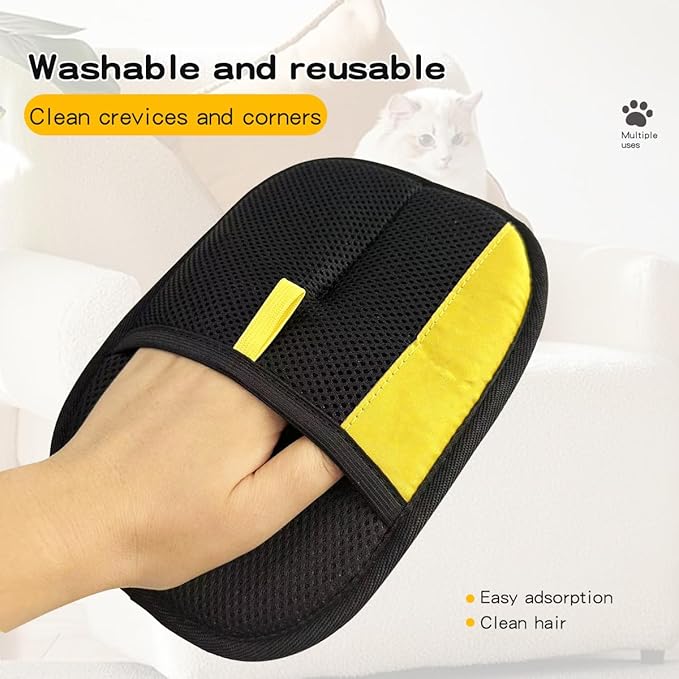 Electrostatic Pet Hair Removal Gloves: Quick Wiping - Reusable & Washable for Sofa Clothing Pet Beds Effortless Cats & Dogs Hair Remover for Busy Pet Owners (Black)