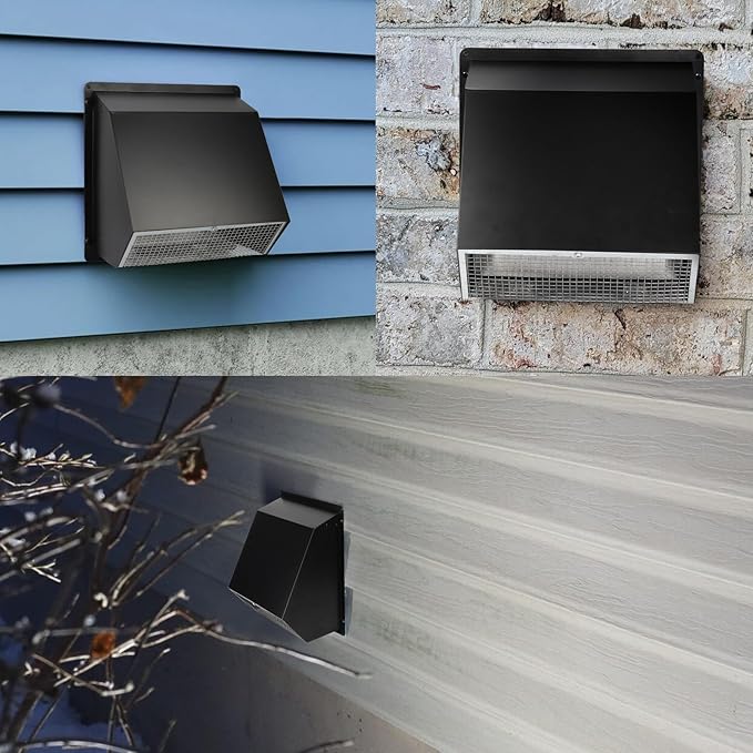 12 Inch Wall Vent Hood Exhaust Vent Cover Cap Outdoor Hooded Wall Vent with Screen and Damper for HVAC Duct Dryer Range Hood Industrial Facilities Ventilation and Air Exhaust,Galvanized Steel,Black