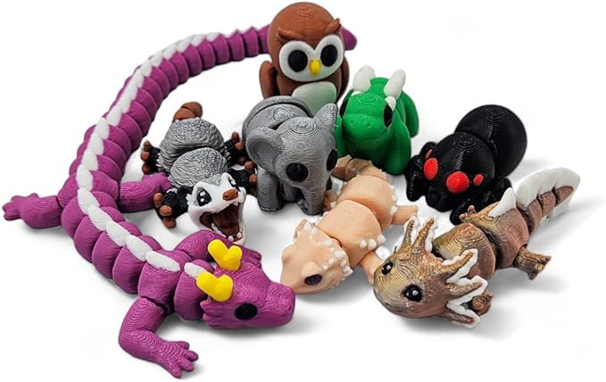 10 Pack Mystery Mini Animal Packs - 3D Printed Articulating Figurines - Unique and Fun Designs Includes Mystery Egg - Stress Relief (10 Pack)