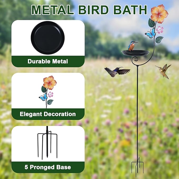 hogardeck Small Metal Bird Bath for Outside, 8” Dia Bowl Bird Baths Feeder Bowl for Outdoors, Standing Birdbaths & Birdfeeder for Garden Patio Yard Lawn Decor