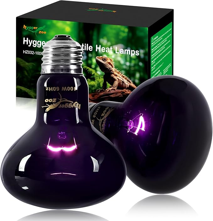 100W Reptile Night Light Bulb – 2-Pack Moonlight Purple Glow, Gentle Heat & UVA for Nocturnal Basking, E26 Base, Perfect for Bearded Dragon, Lizard, Turtle, Chicken