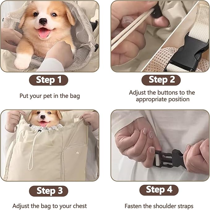 Dog Front Carrier Backpack, Adjustable Pet Cat Chest Ventilated Dog Carrier for Hiking Camping Travel, Ventilated Mesh Dog Travel Backpack(Army Green)