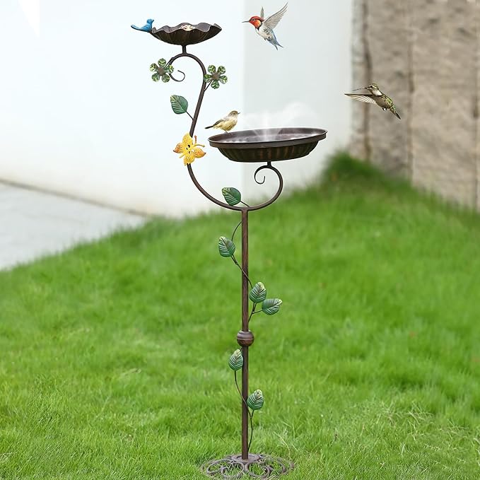 Metal Bird Baths for Outdoors, 44" Height Cast Iron Pedestal Bird Bath and Feeder, Vintage Sturdy Heavy Duty Birdbath Bowl, Tall Floral Accents Birdbaths for Garden Yard Patio Porch Decor
