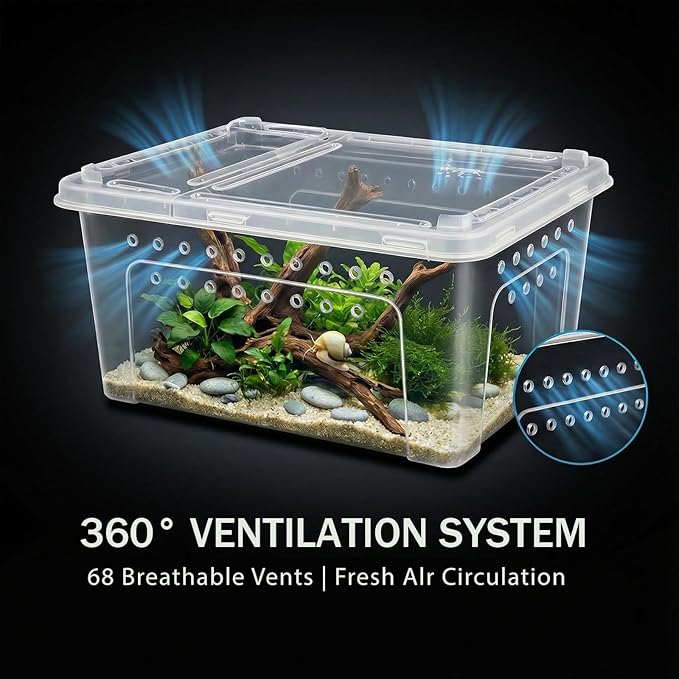 10 Pcs Reptile Enclosure Breeding Box Cage Kit, Portable Plastic Snake Transparent Animal Indoor Habitat Cage Turtle Box Critter Keeper Digital Thermometer Hygrometer, Feeder Dish & More | by Cotkkstt