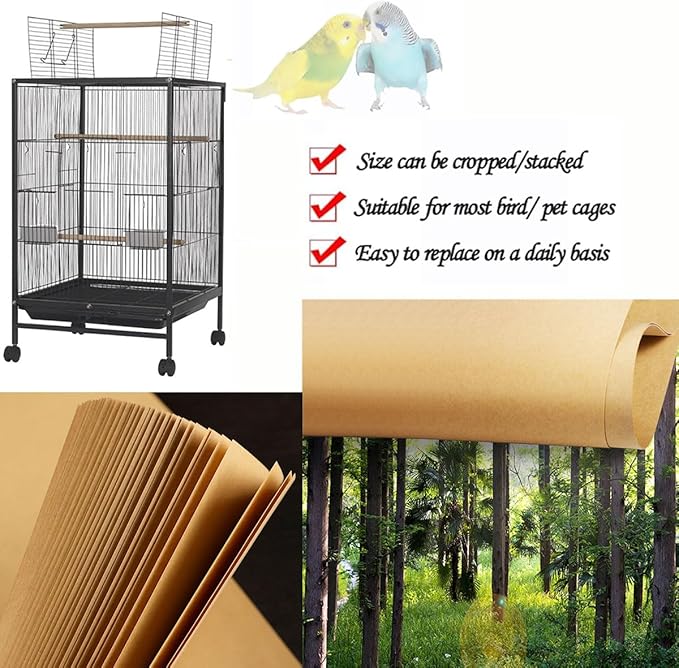 100PCS Bird Cage Liner Papers 11×17in-Disposable Kraft Paper Cage Liners for Pet Bird Parrot Cushion Pad Pet Bedding Accessories(Kraft Paper)