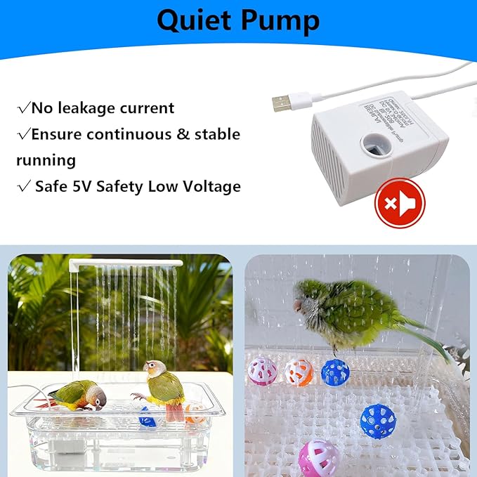 kathson Parrot Bathtub with Pump,Large Automatic Bird Bath Shower Fountain,Parakeet Bath Tub with USB Electric Water Cycle,Bathing Container for Cockatiel,Cockatoo,Lovebird,African Grey,Conure,Budgie