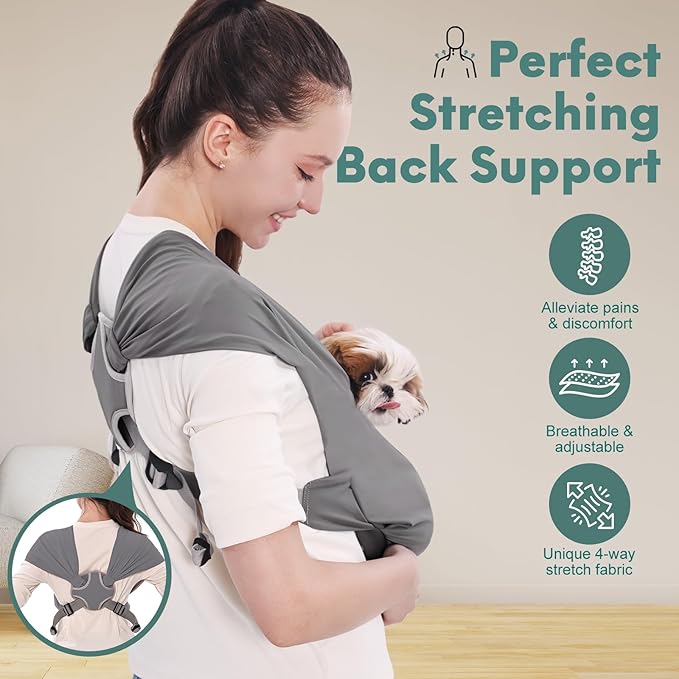 Supet Dog Sling Carrier for Small Pets, Hands Free Cat Sling, Reducing Back Neck Pain Anti-Anxiety Puppy Front, Adjustable Soft Dog Carrying