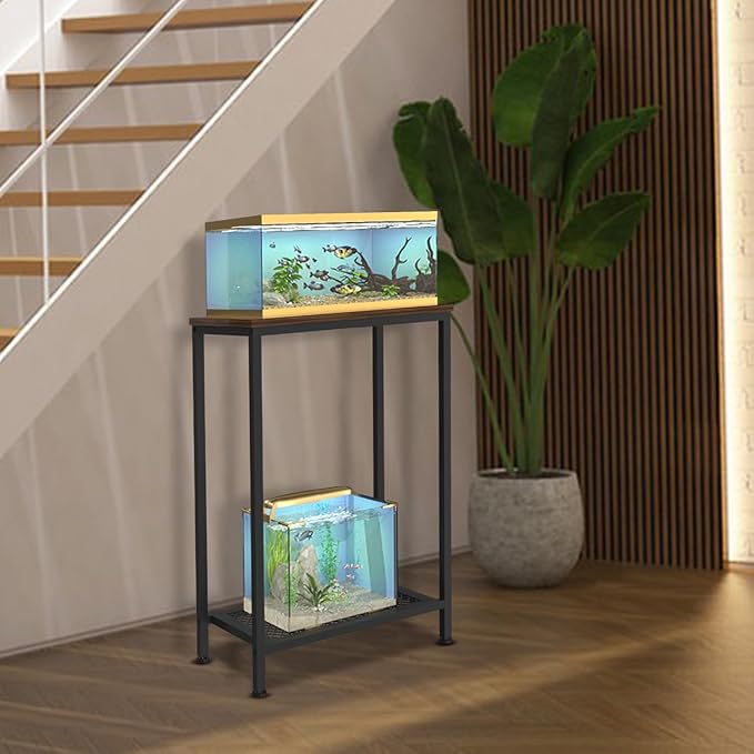 10 Gallon Fish Tank Stand, 2-Tier Small Aquarium Stand, Metal Reptile Breeder Turtle Terrarium Stand Rack Plant Stand for Home Office, Load 350lbs, 20.86" L x 11.81" W x 32.08" H, Black