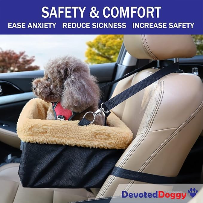 Deluxe Dog Car Seat Fits Pets up to 15lbs, Dog Booster Seat, Padded Cushioning, Adjustable Straps, Metal Frame Encasing, Installs in Seconds, Collapsible Canvas and Easy to Clean