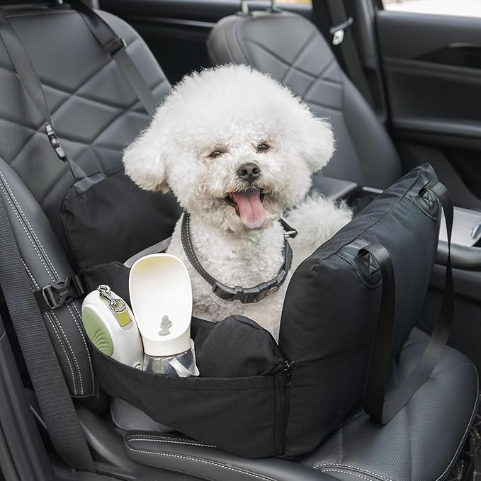 VVICOGARD Dog Car Seats for Small Dogs, Removable Airbag Design Black Washable Pet Booster Seat with Thick Cushion, Travel Doggie Bed Carseat for Small Dog Up to 33 lbs