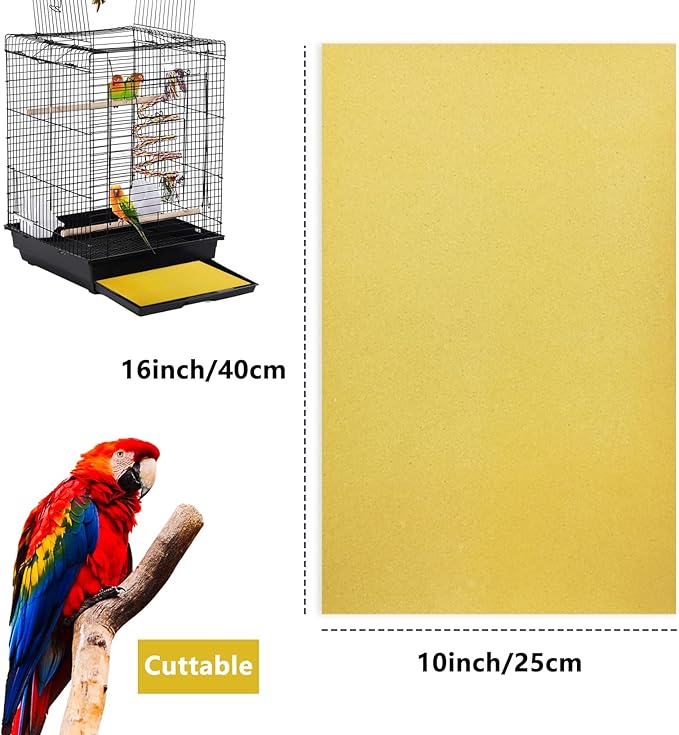 10PCS Gravel Paper for Bird Cage, 16 x 10 inch Cuttable Sea Sand Paper Liners, Calcium Sandpaper for Hard-Billed Birds, Bird Cage Liners for Parrots,Cockatiels & All Your Feathered Friends