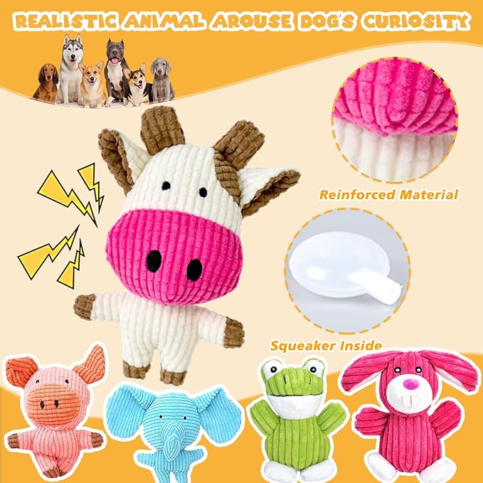5 Pack Squeaky Dog Toys, Tough Stuffed Plush Puppy Tough Chew Toys, Durable Plush Animal Dog Toy for Large Small Medium Dogs to Keep Them Busy
