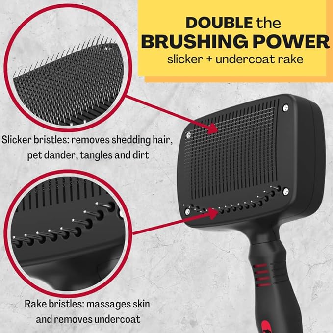 Slicker Brush and Undercoat Rake, Dog Brush for Shedding & Grooming, Remove Loose Dog Hair, Fur, Undercoat and Mats, Medium & Long Haired Dogs, Great for Husky, GSD, Shepherd, Double Coats