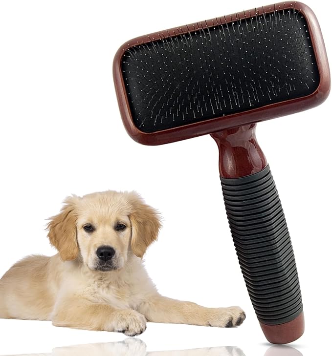 Kenchii Slicker Brush for Dogs, Professional Dog Grooming Brush for Loose Fur, Tangles, Long Short Haired, Stainless Steel Pins, Maplewood Handle, Small