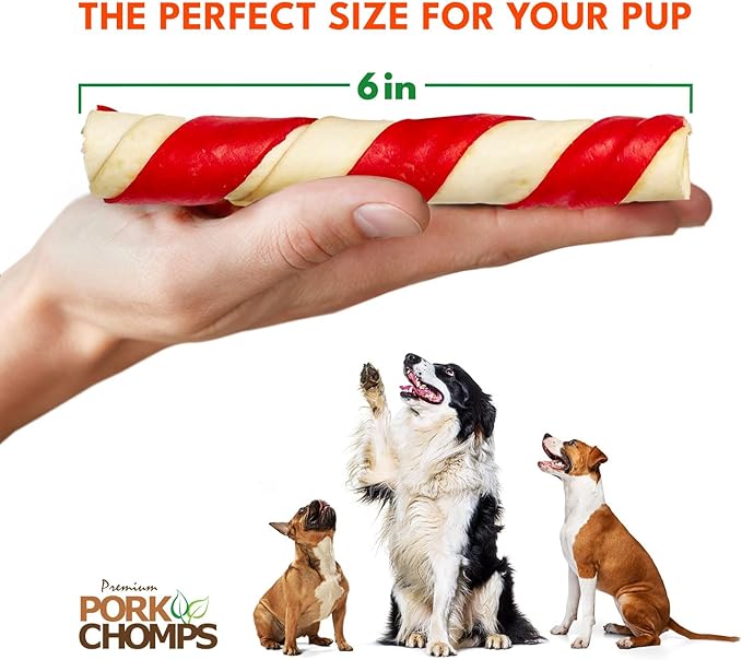 Pork Chomps Baked Pork Skin Dog Chews, 6-inch Twists, Assorted Flavors, 24 Count