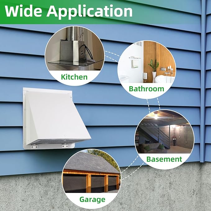 12 Inch Hooded Wall Vent with Screen and Damper,Outdoor Wall Exhaust Cover Cap Dryer Vent Cover for Duct HVAC Dryer AC Range Hood Exterior Cooling Ventilation and Outside Air Exhaust,Galvanized Steel
