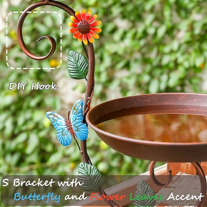 Deck Bird Bath, Metal Birdbath and Feeder for Balcony Railing, Decorative Deck Mounted Bird Baths, Outdoor Birdbath Feeders with Adjustable Heavy Duty Clamp for Patio Porch Garden