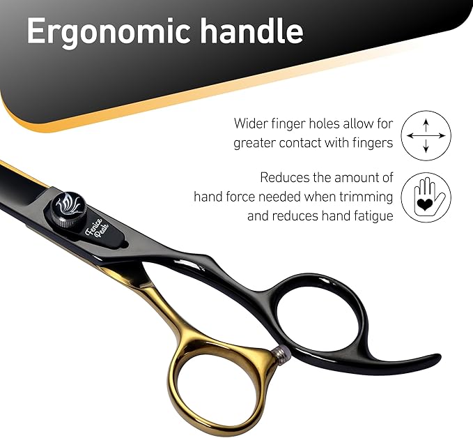 Fenice Peak 8'' Black Dog Grooming Scissors Goldern Straight Shears with Ergonomic Offest Handle and Pattern Screw Pet Grooming Trimming Shears Durable and Sharp 440C