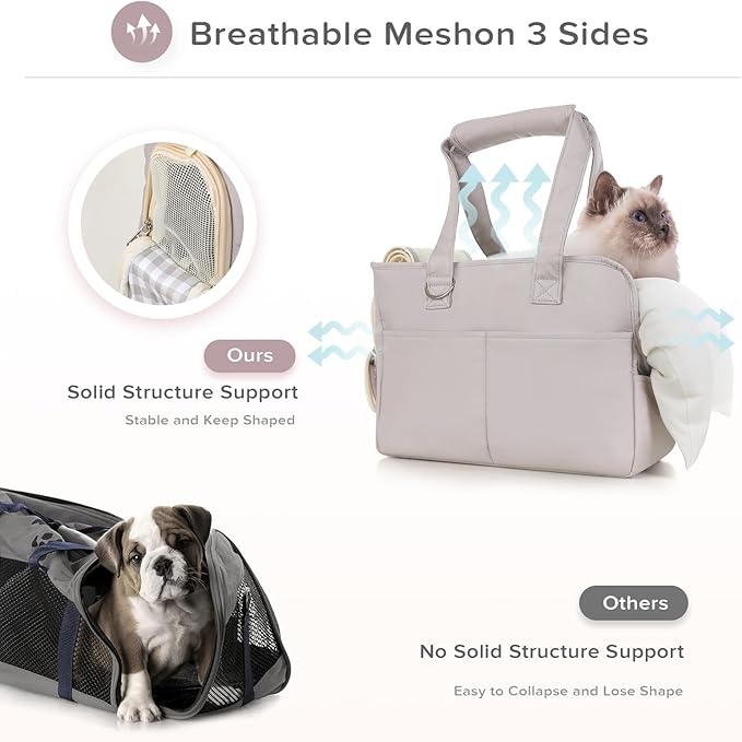 Dog Carriers for Small Dogs, Soft Sided Folding Dog Purse for Dogs Medium Cats Puppies up to 13 Lbs, Washable Breathable Puppy Carrier for Outdoor Travel (Small Gray)