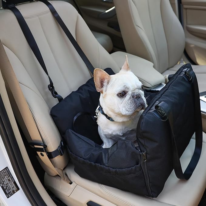 VVICOGARD Dog Car Seats for Small Dogs, Removable Airbag Design Black Washable Pet Booster Seat with Thick Cushion, Travel Doggie Bed Carseat for Small Dog Up to 33 lbs