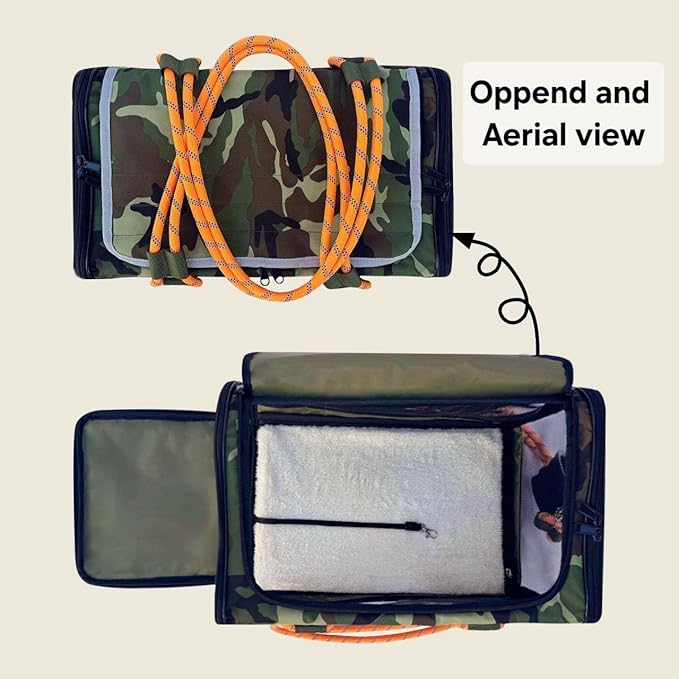 Airline Approved Pet Carrier for Small Dogs & Cats Soft-Sided, TSA Approved, Under Seat Travel & Gym Bag, Fits Pets Up to 20 lbs Includes Leash, Camo & Orange, Lightweight & Portable (Camo Orange)