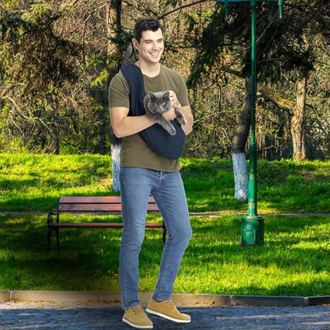 CUBY Dog and Cat Sling Carrier - Hands Free Reversible Pet Papoose Bag - Soft Pouch and Tote Design - Suitable for Puppy, Small Dogs Cats Outdoor (Classic Blue, One Size Classic)