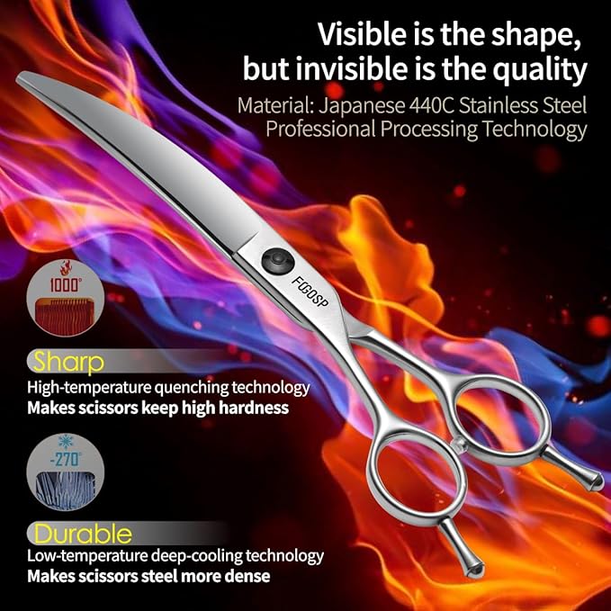 Professional Left Handed Curved Dog Grooming Scissors for Lefty Groomers 35° Arc Grooming Shears for Dogs Pet Cat Japanese 440C Sharp and Durable(7.5 in,Lefty)