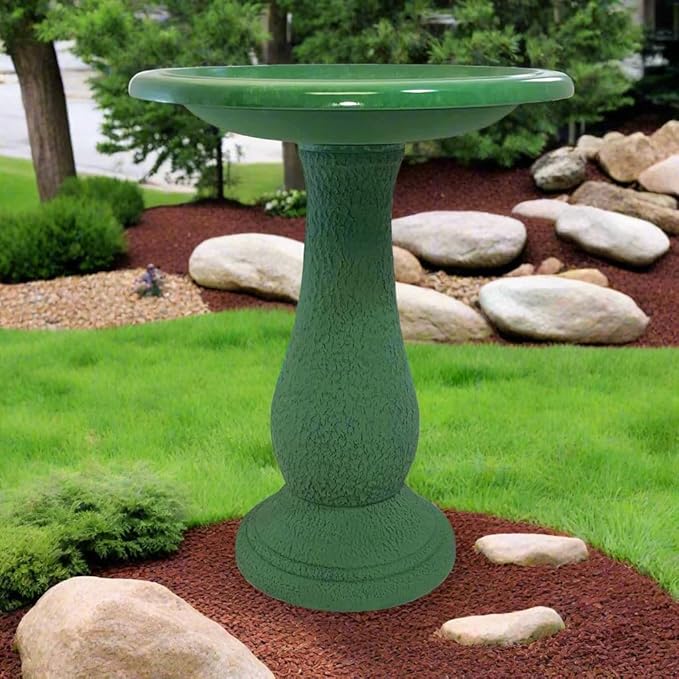 Tierra Garden Birdbath for Outdoors - 24" Kale Green Fiber Clay Bird Bath Bowl and Stand, Easy Assembly UV-Resistant Bird Baths for Outside, Outdoor Decor Pedestal Birdbaths, Garden Decor for Outside