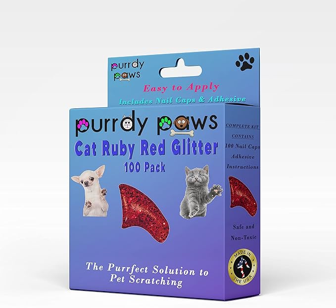 100 Pack Soft Nail Caps for Cat Claws Ruby RED Glitter Small